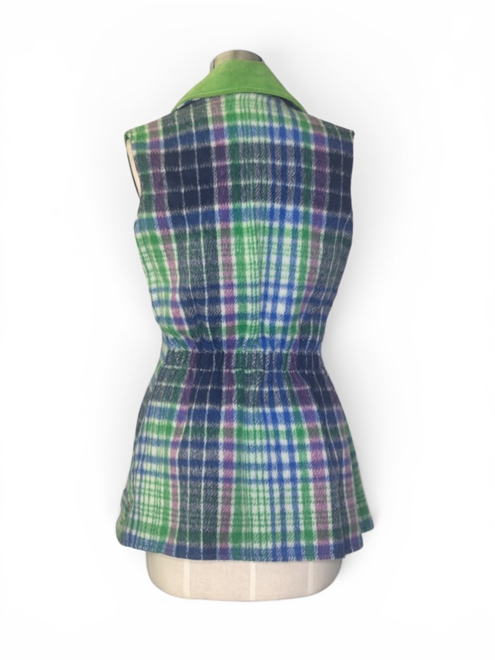 Vintage Pioneer Wear Plaid Wool & Green Suede Cape Vest Set | 1970s Southwestern - Picture 8 of 15
